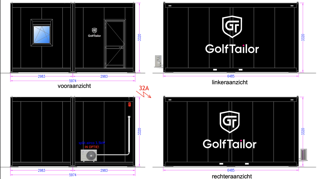 Modular Golfpods met 1 indoorbay golfsimulators